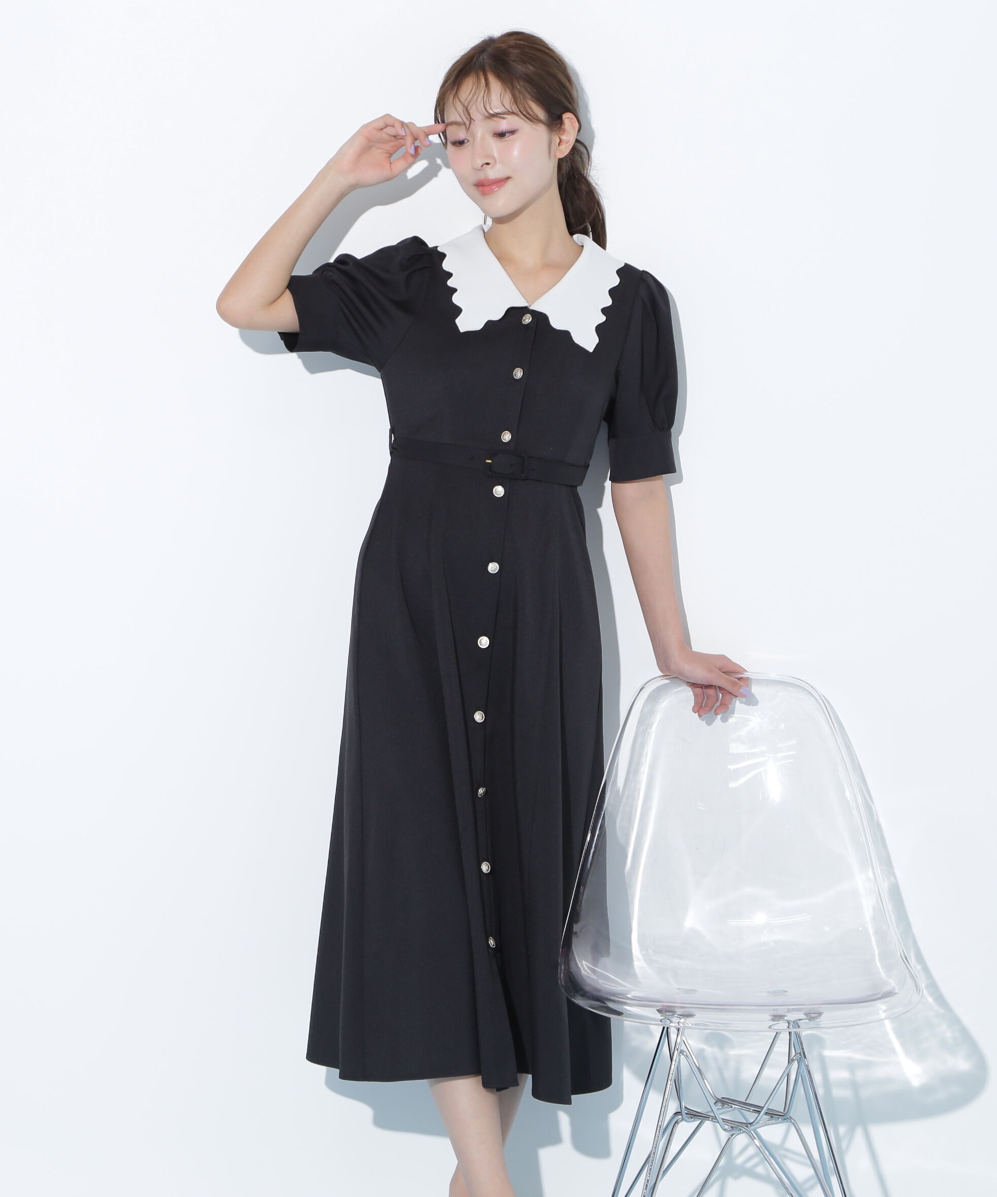  「スカラップカラーワンピース」|ワンピース|