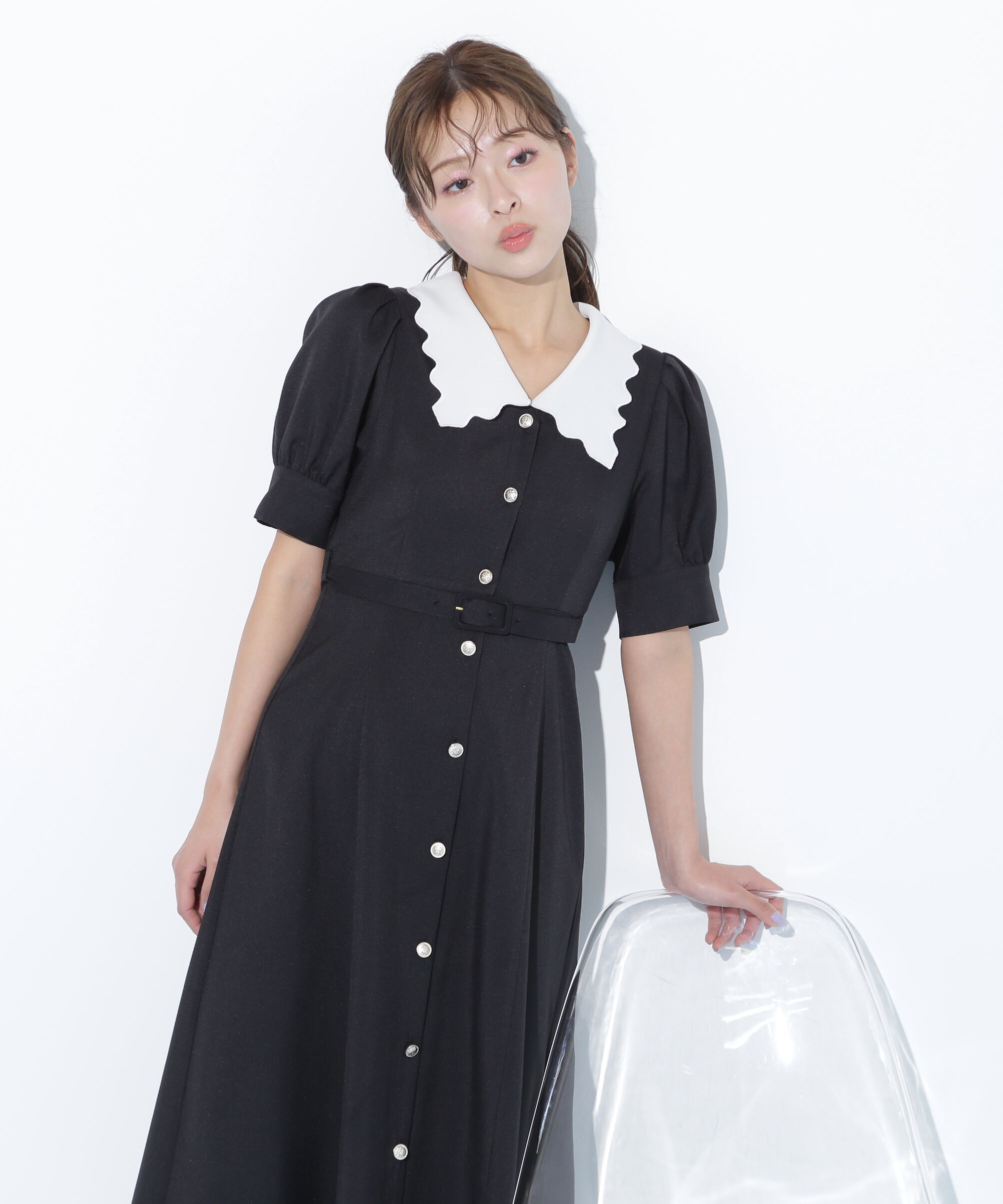  「スカラップカラーワンピース」|ワンピース|