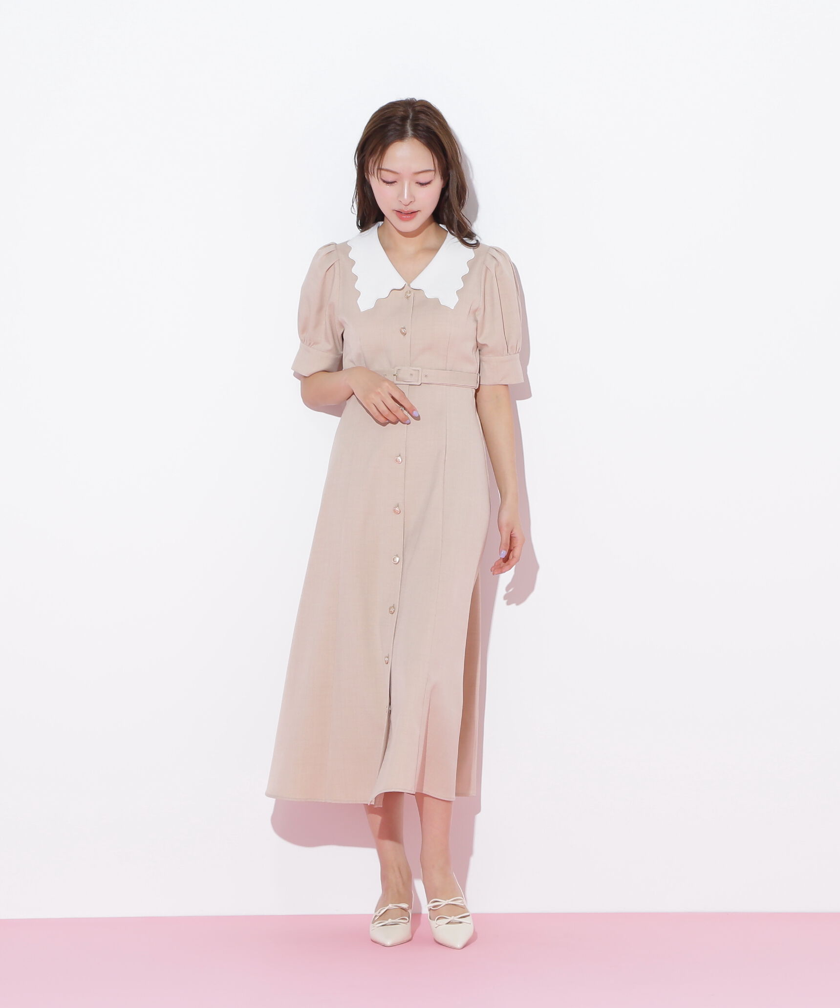  「スカラップカラーワンピース」|ワンピース|