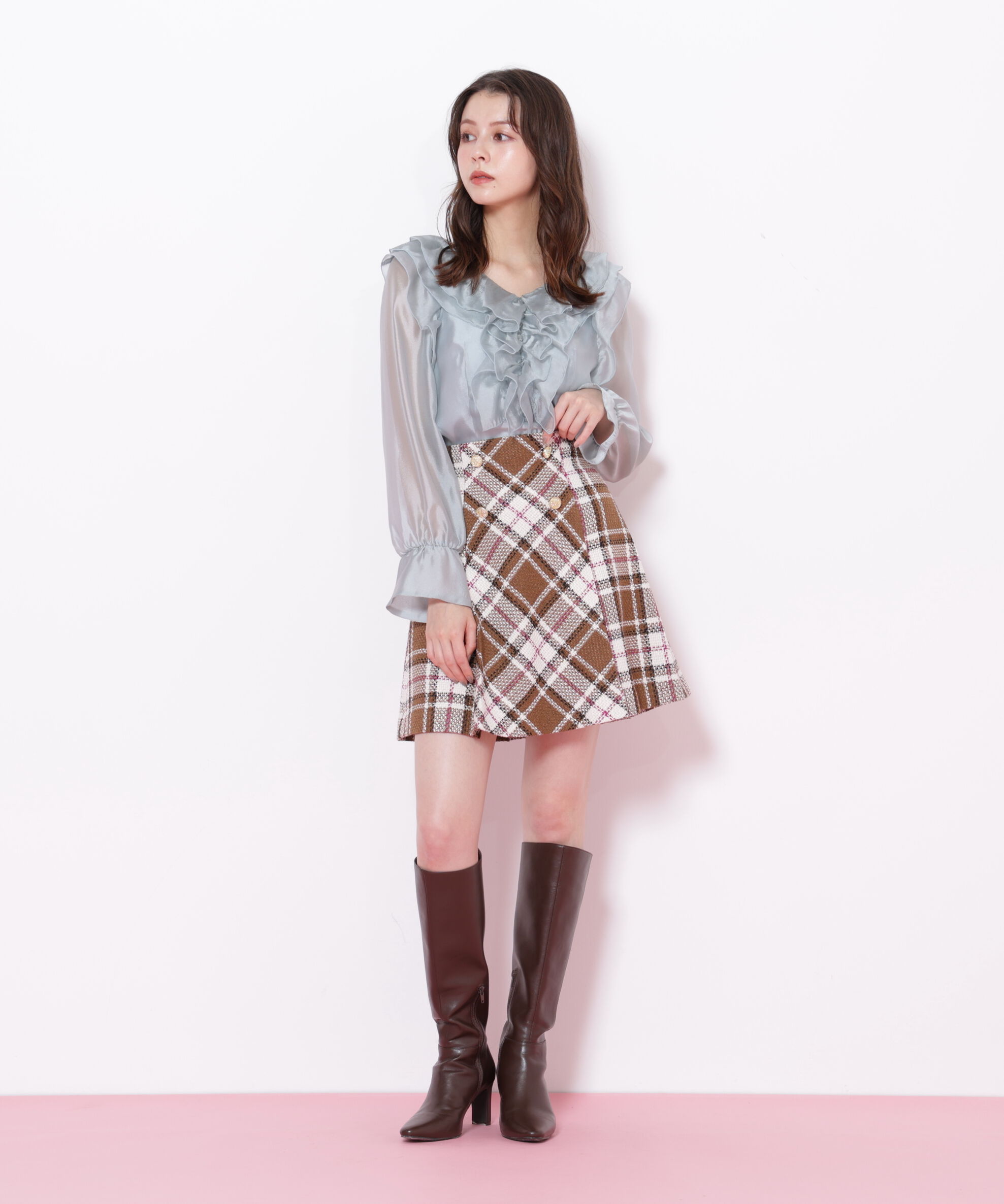  「ループヤーンチェックミニスカート」|スカート|