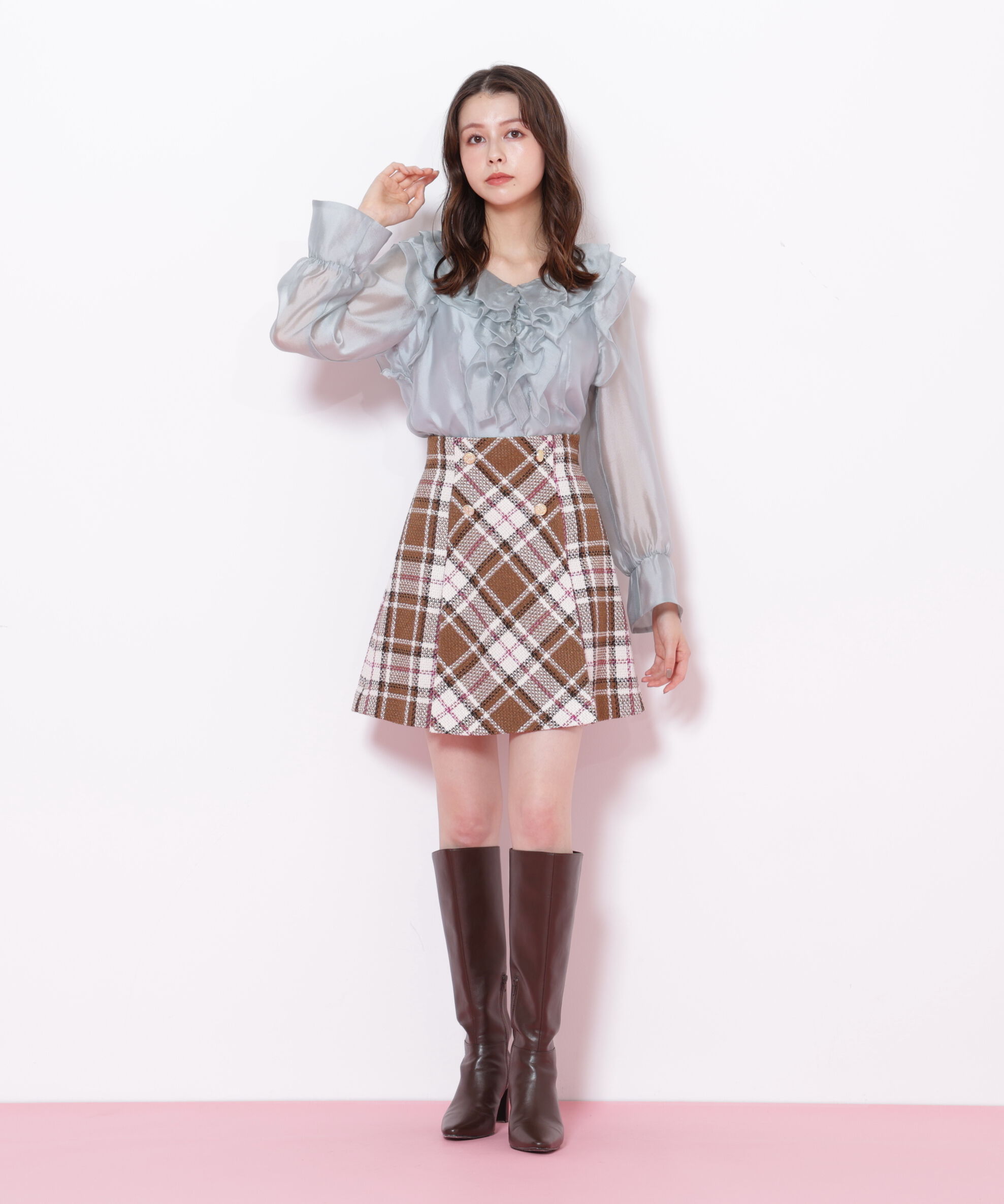  「ループヤーンチェックミニスカート」|スカート|