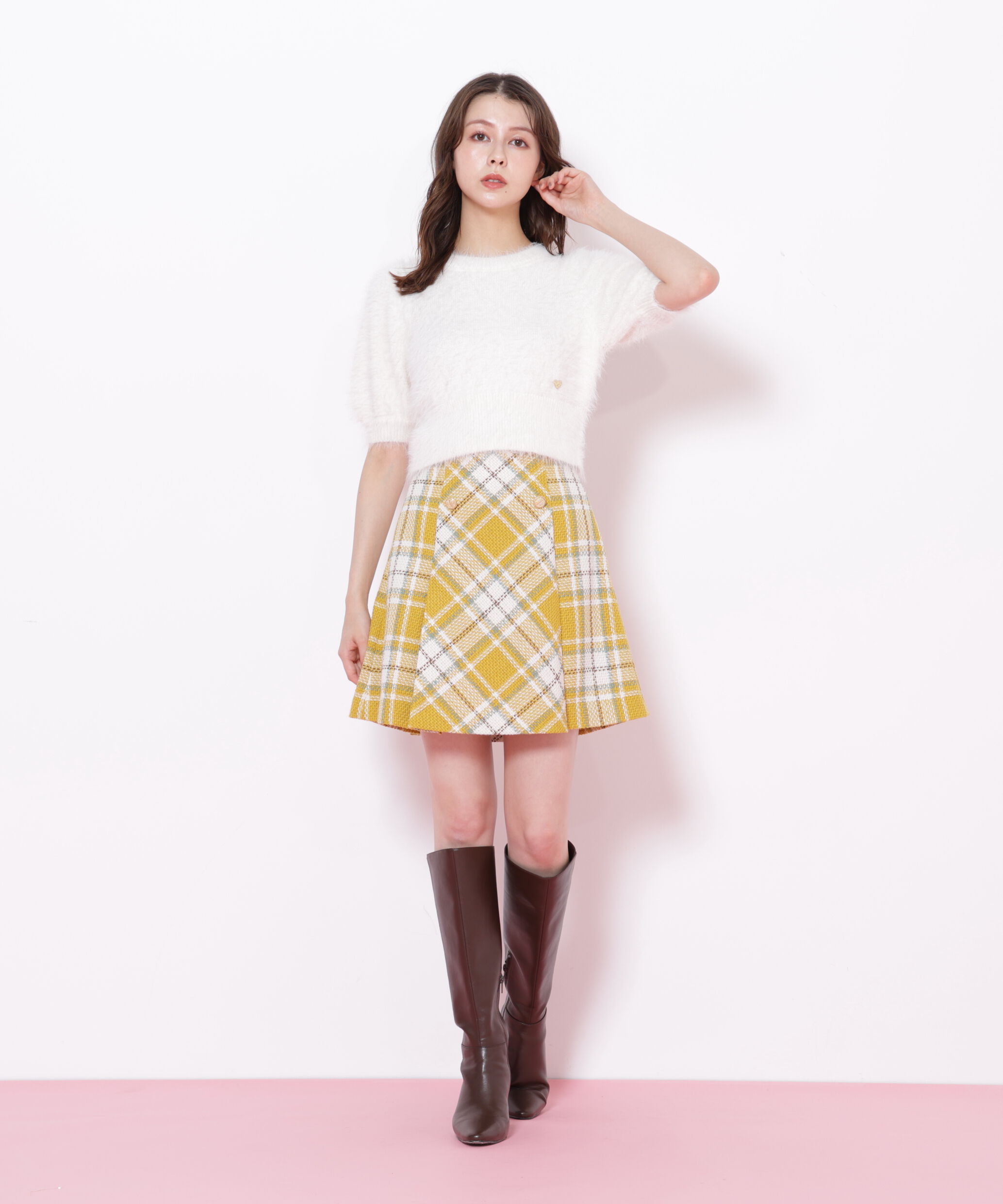  「ループヤーンチェックミニスカート」|スカート|