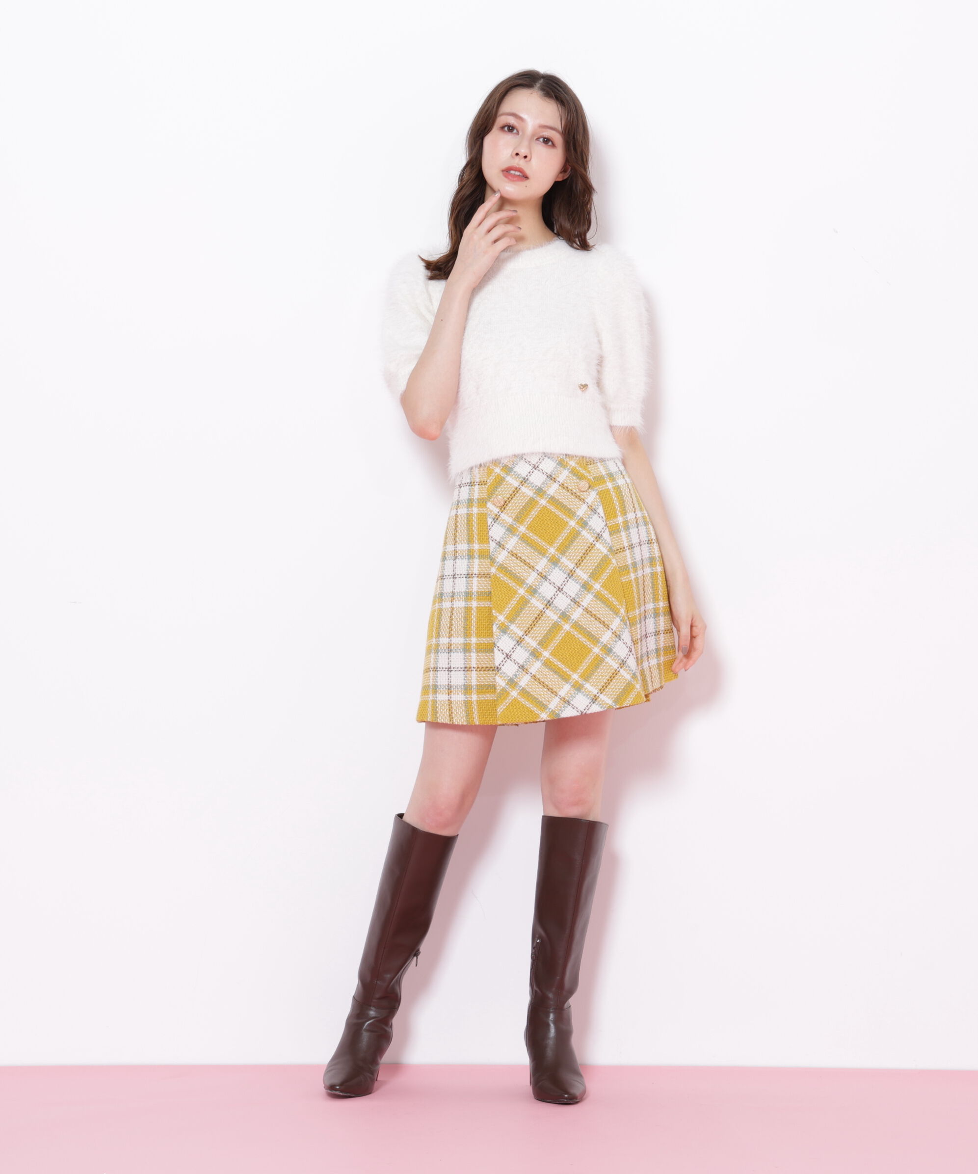  「ループヤーンチェックミニスカート」|スカート|