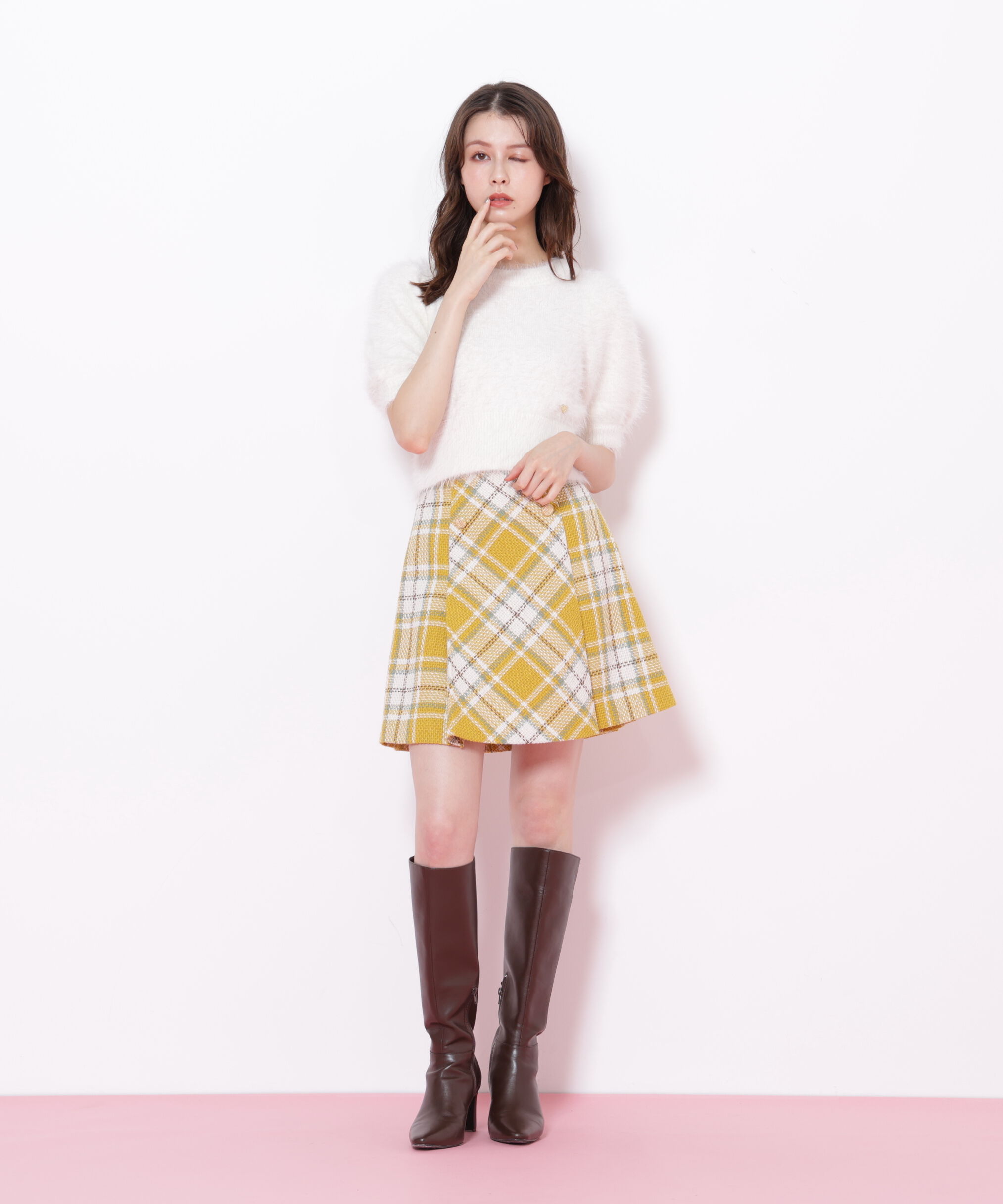  「ループヤーンチェックミニスカート」|スカート|
