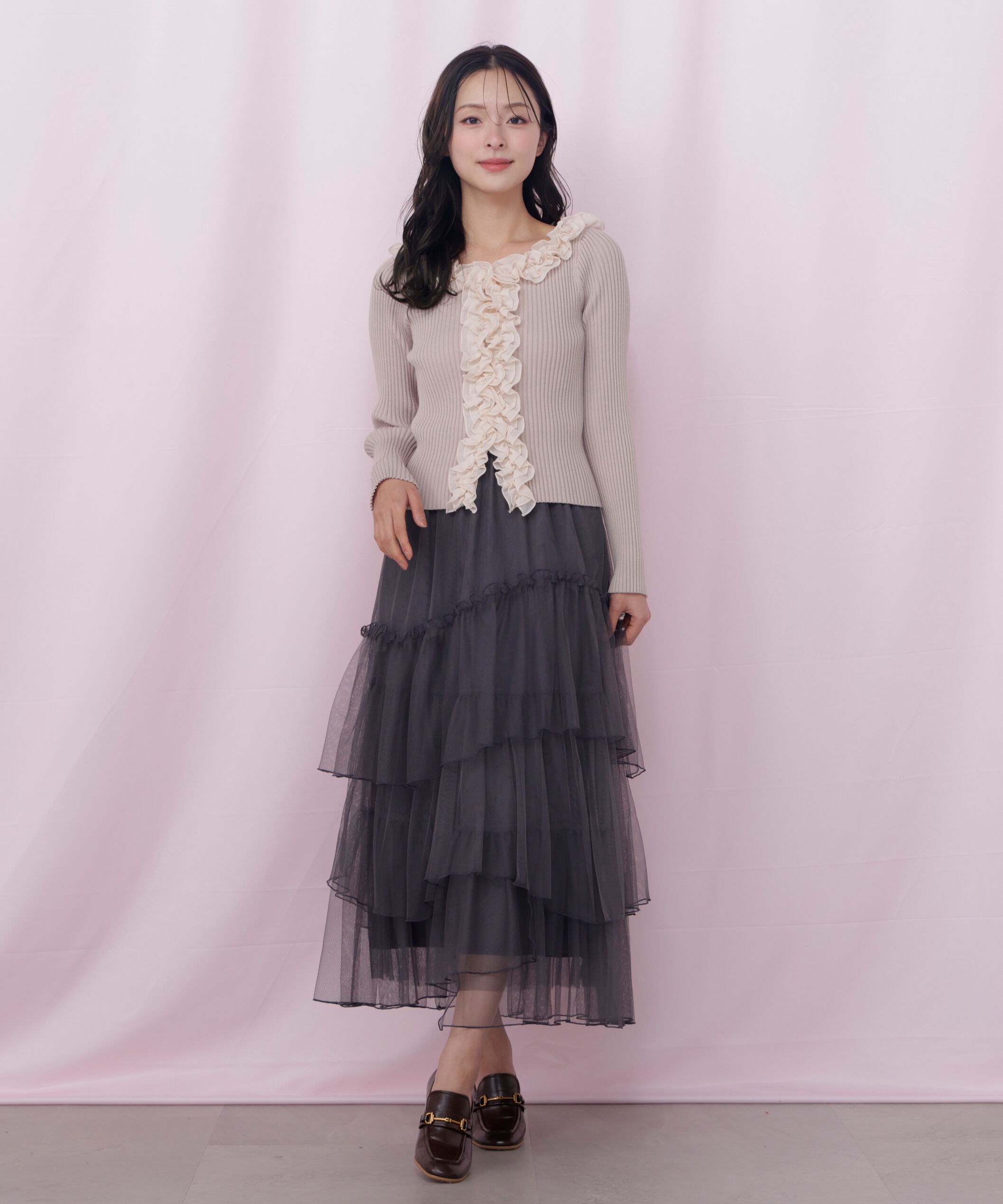 「チュールランダムティアードスカート」|スカート|グレー