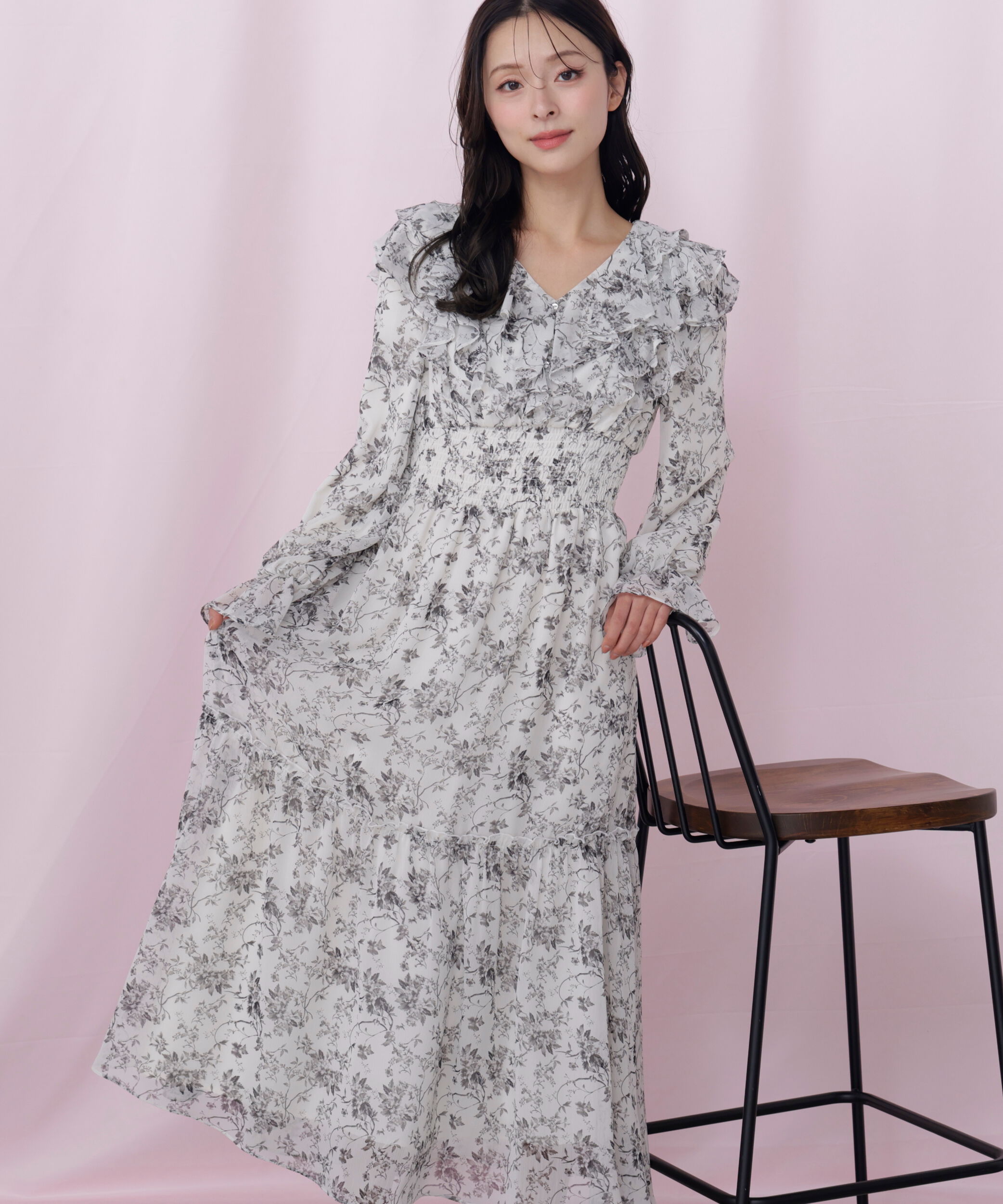  「花柄ボリュームフリルワンピース」|ワンピース|