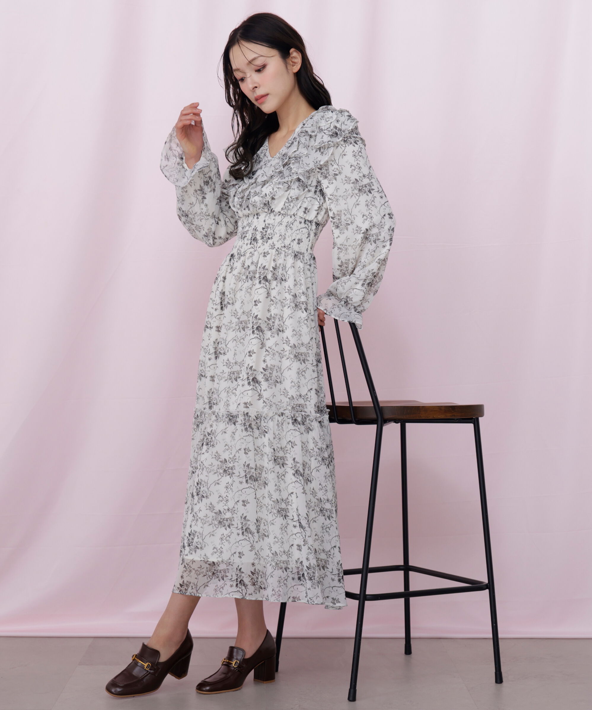  「花柄ボリュームフリルワンピース」|ワンピース|