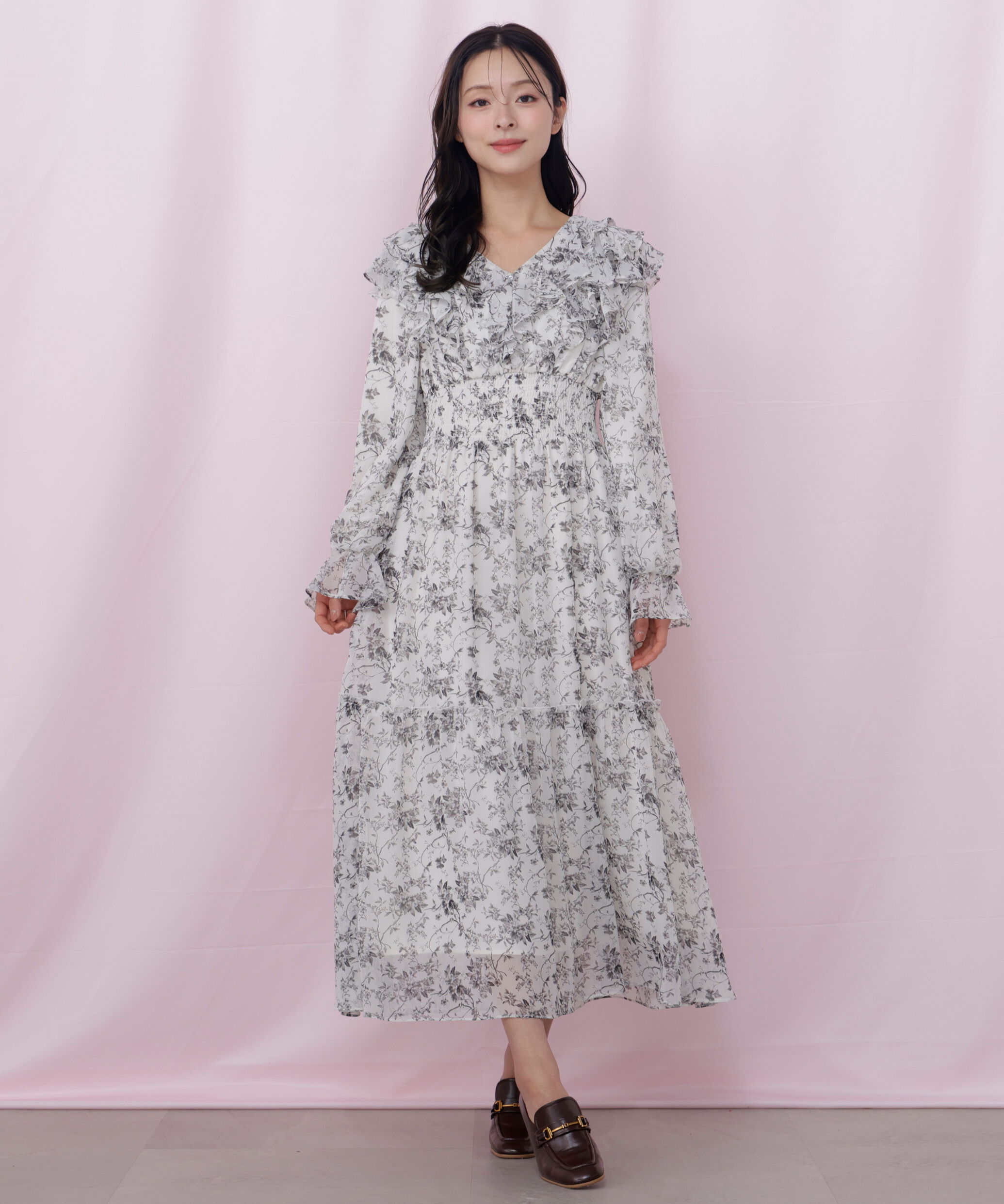  「花柄ボリュームフリルワンピース」|ワンピース|