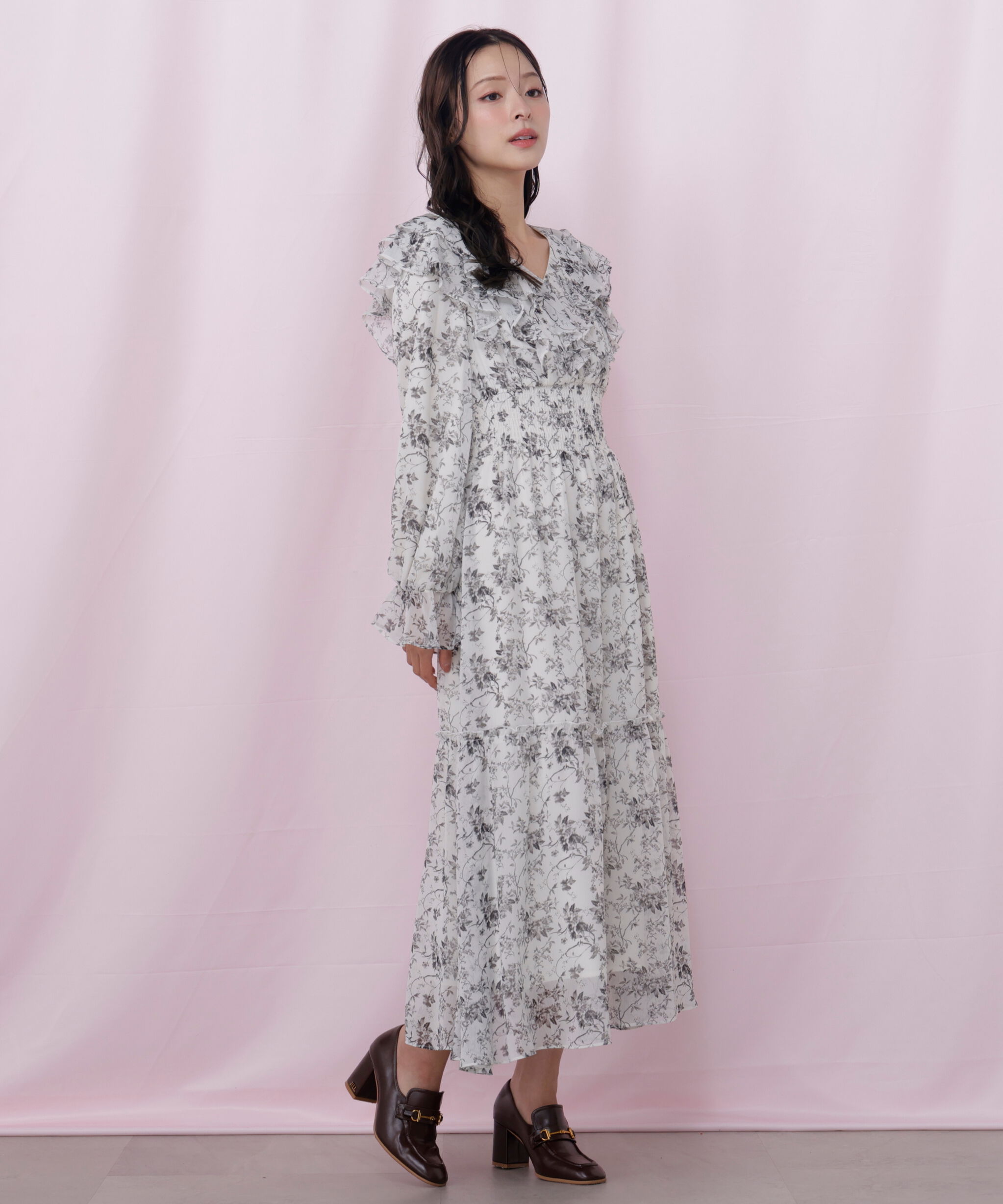  「花柄ボリュームフリルワンピース」|ワンピース|