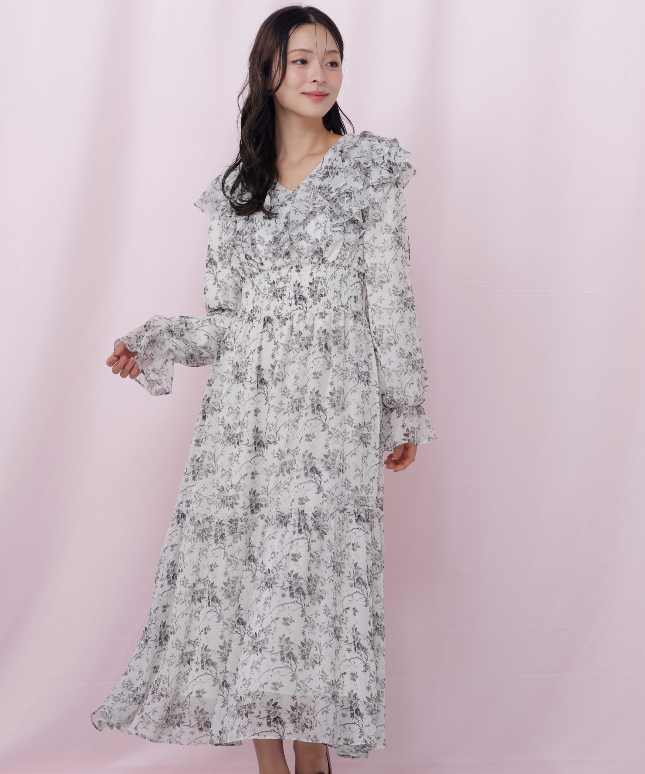  「花柄ボリュームフリルワンピース」|ワンピース|