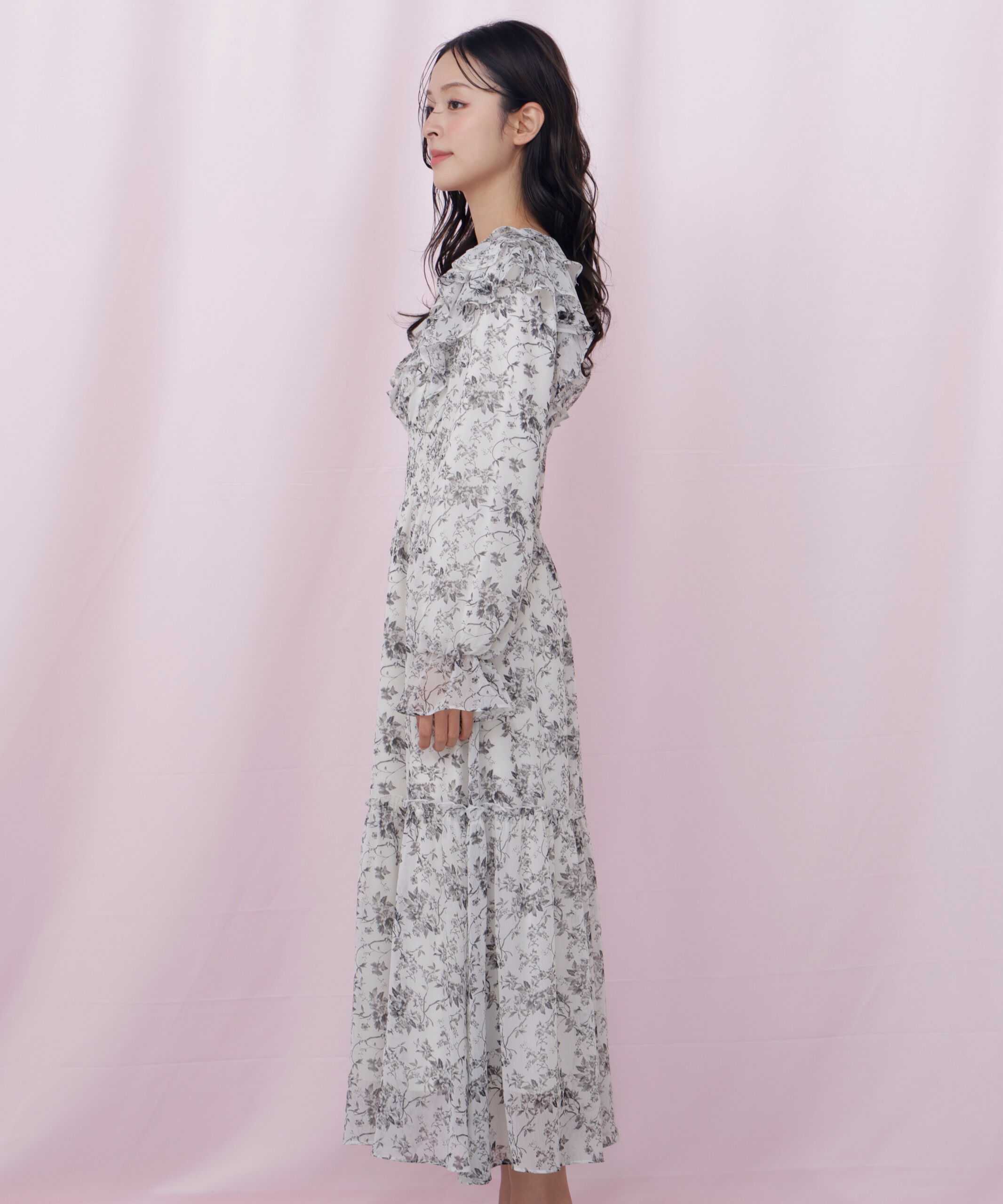  「花柄ボリュームフリルワンピース」|ワンピース|