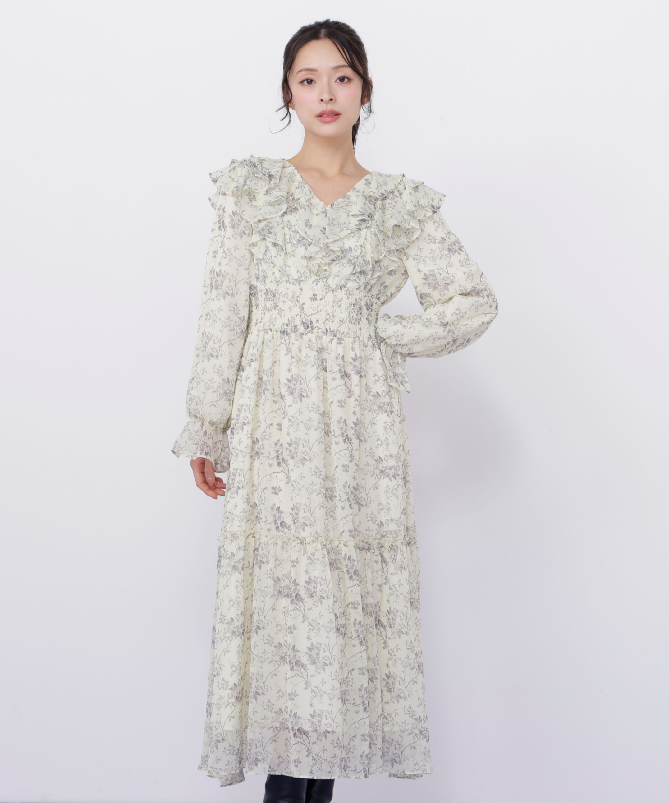  「花柄ボリュームフリルワンピース」|ワンピース|