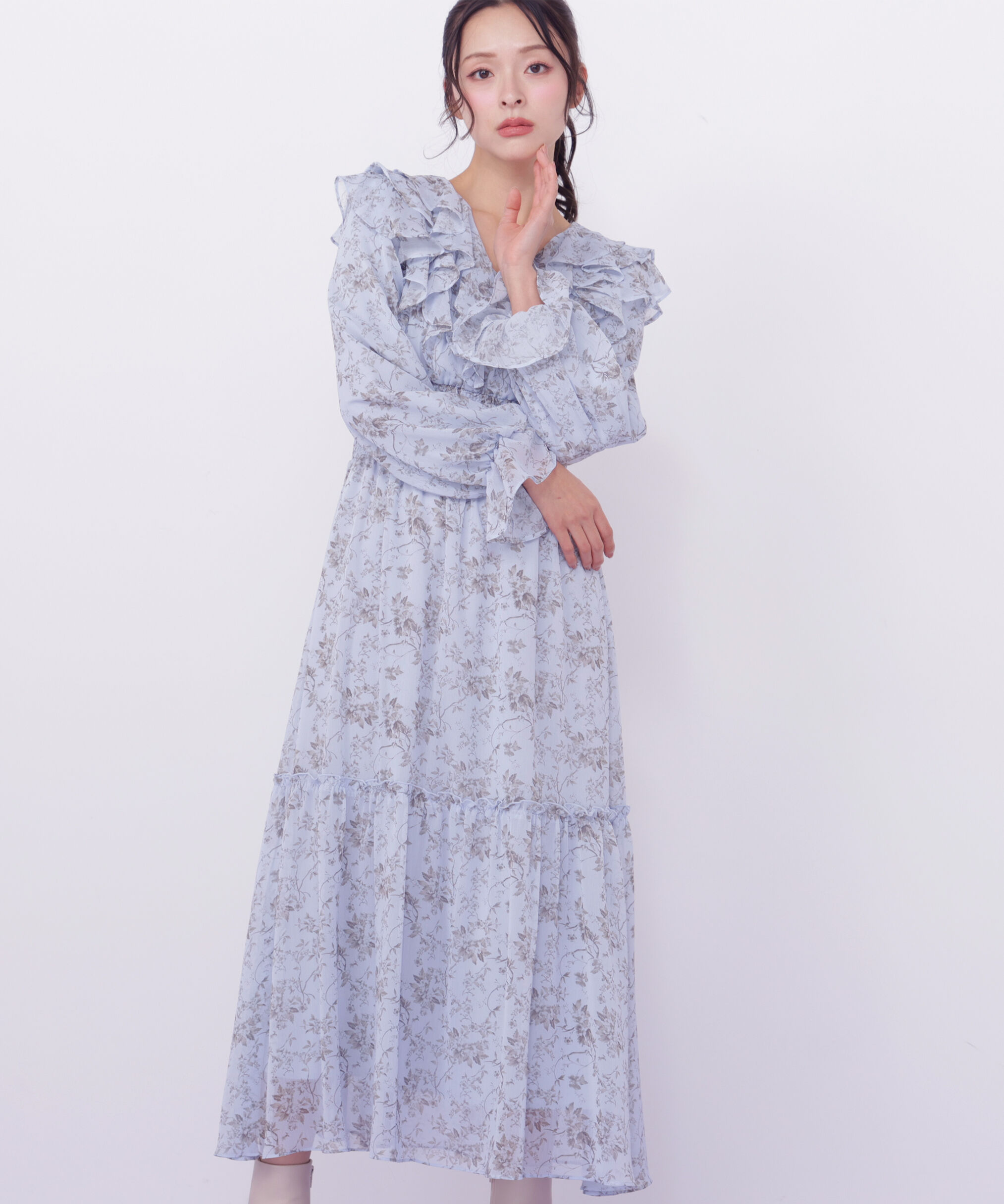  「花柄ボリュームフリルワンピース」|ワンピース|
