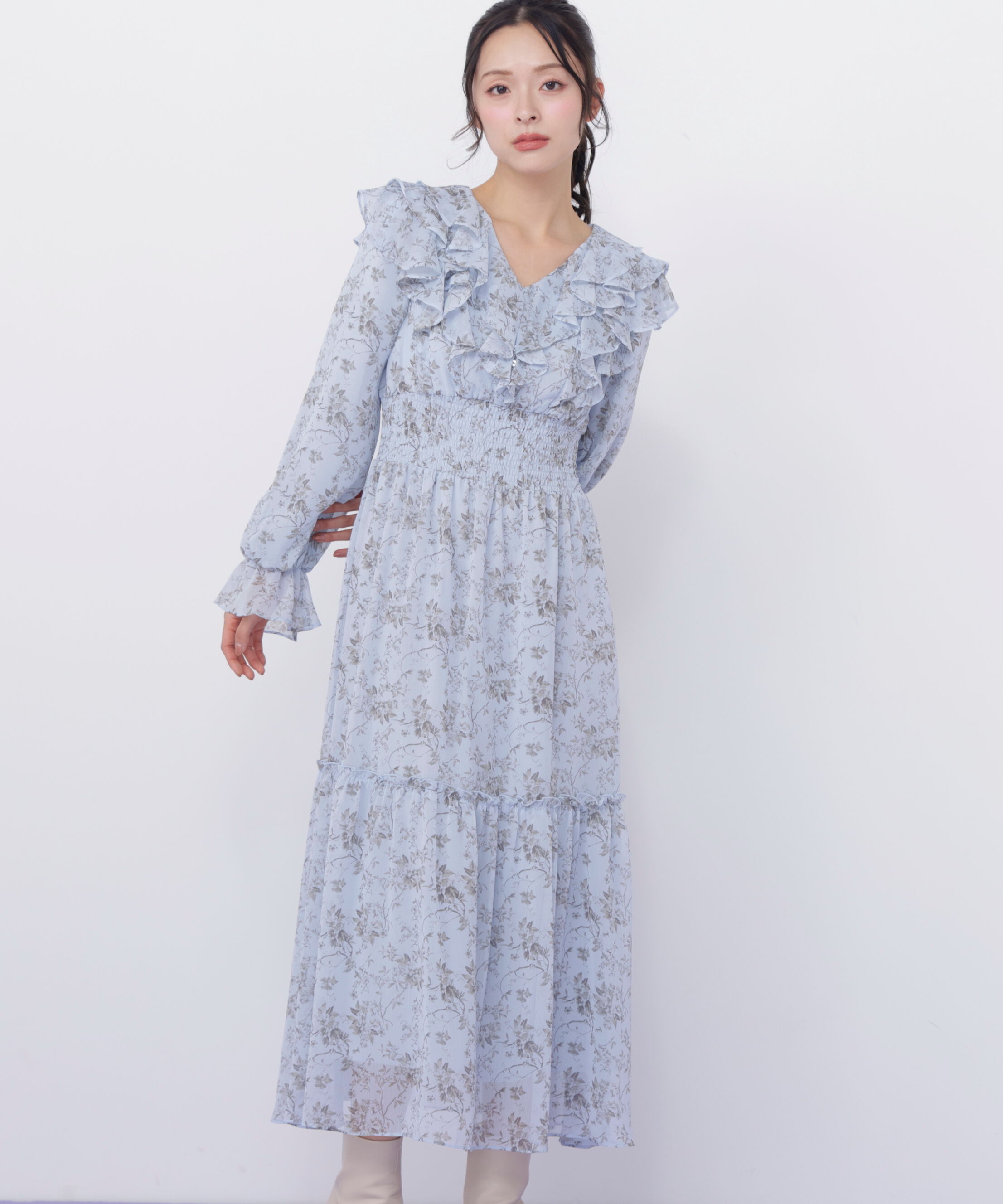  「花柄ボリュームフリルワンピース」|ワンピース|