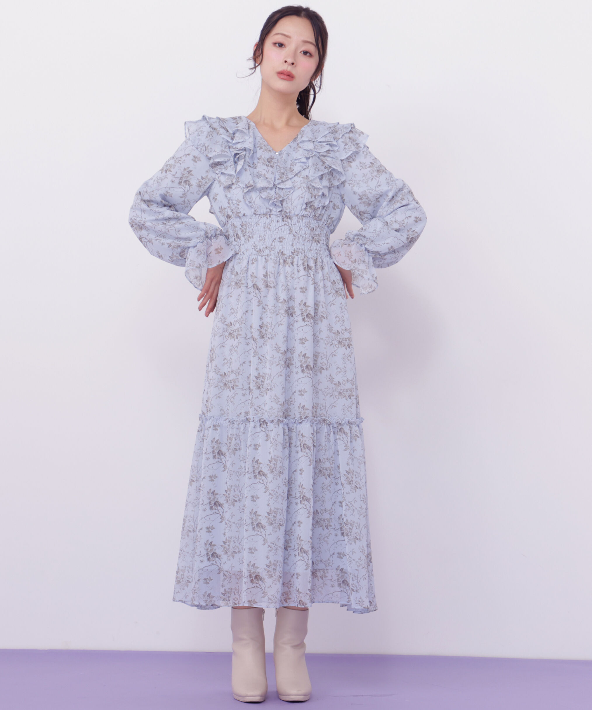  「花柄ボリュームフリルワンピース」|ワンピース|