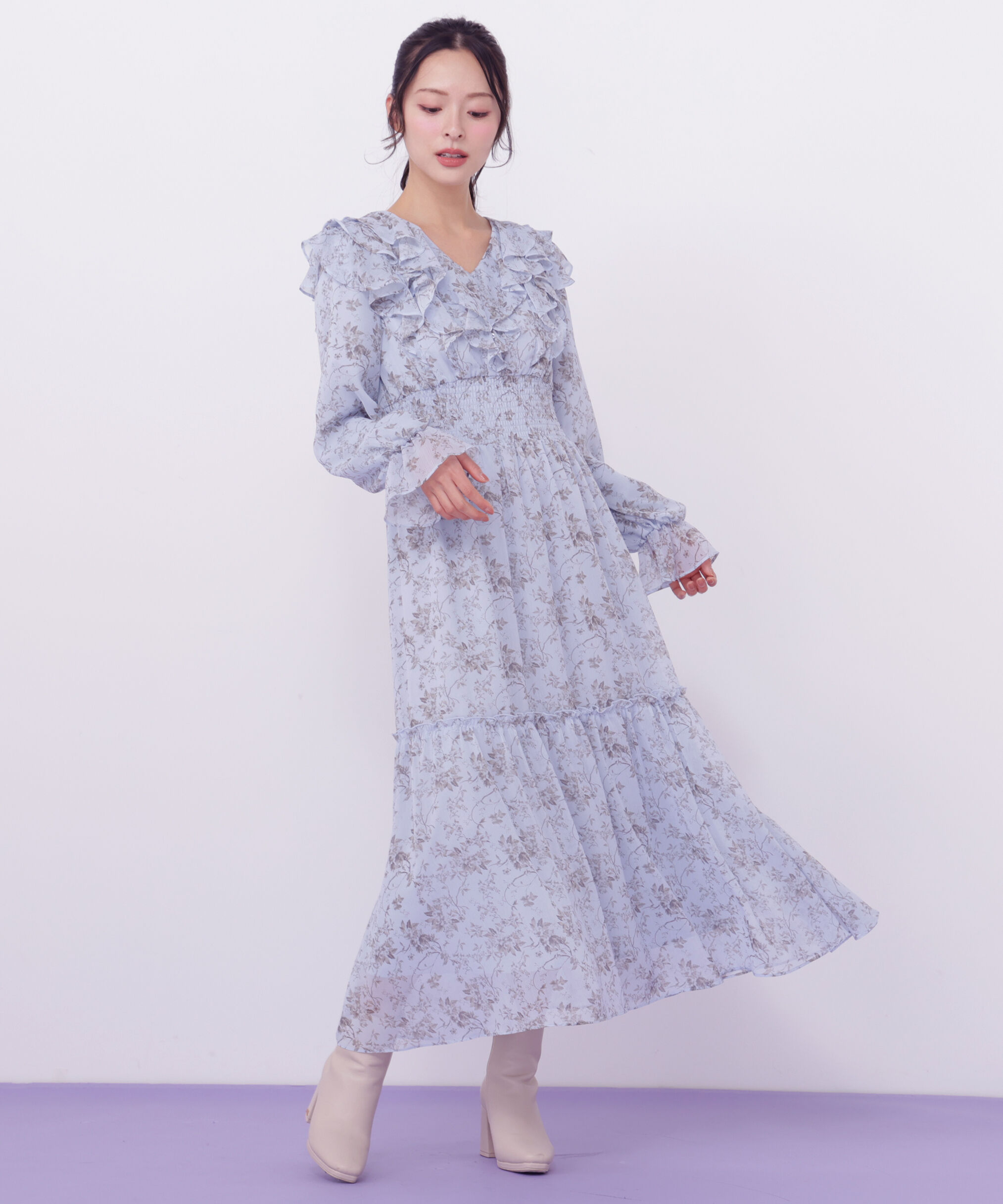  「花柄ボリュームフリルワンピース」|ワンピース|