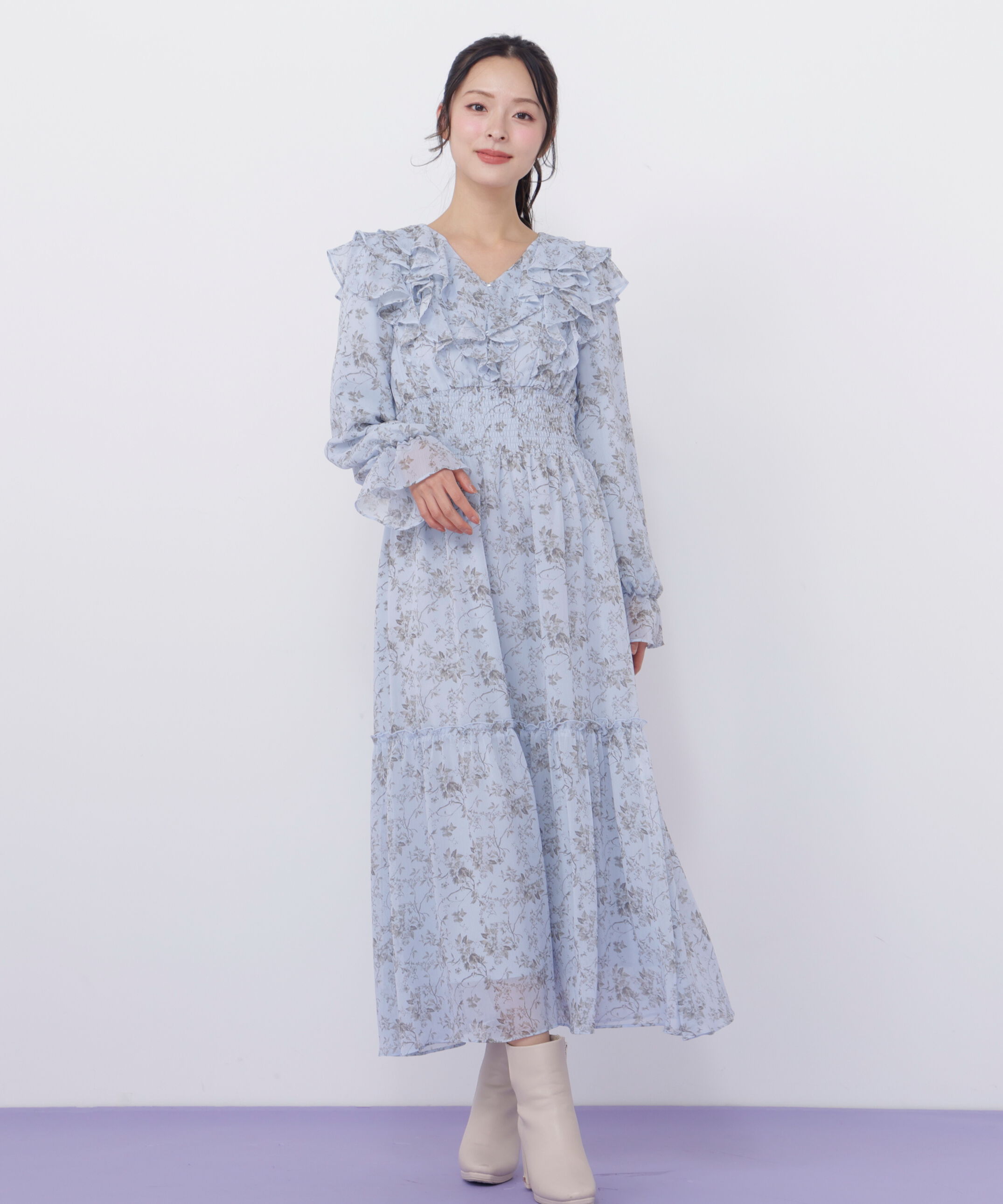  「花柄ボリュームフリルワンピース」|ワンピース|