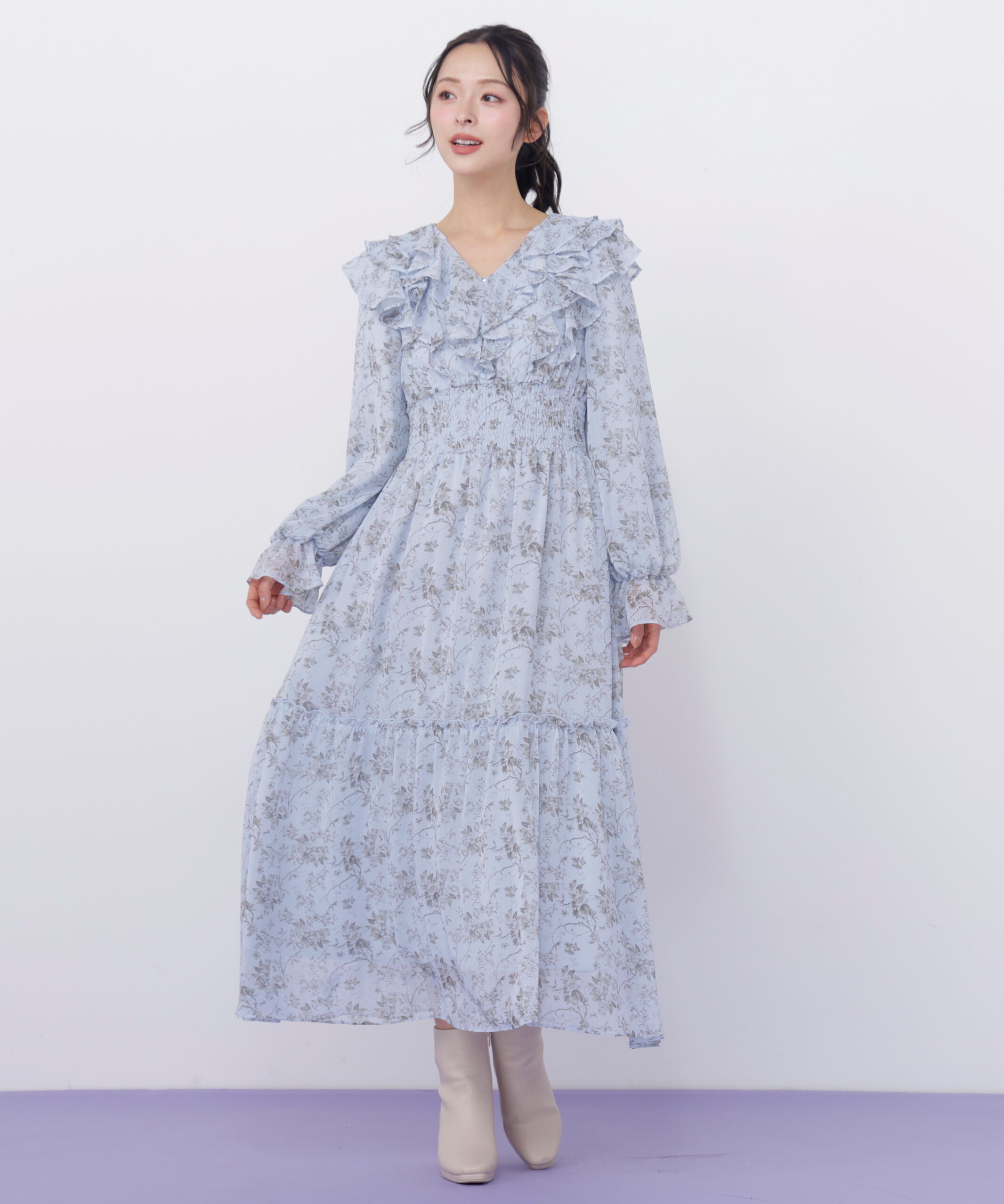  「花柄ボリュームフリルワンピース」|ワンピース|