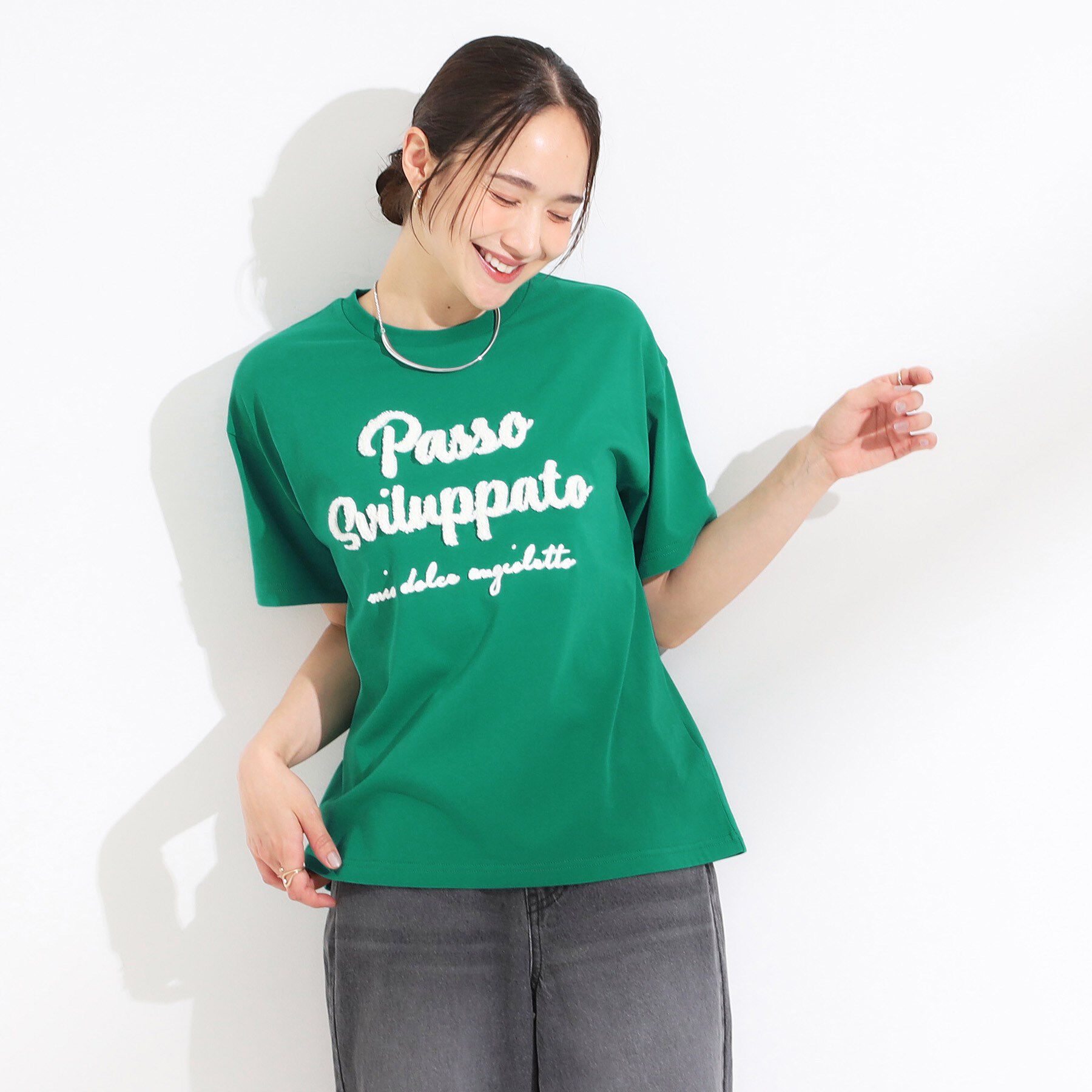 SHOO･LA･RUE「【ひんやり/S-LL】サガラ刺繍ロゴTシャツ」|Tシャツ・カットソー|