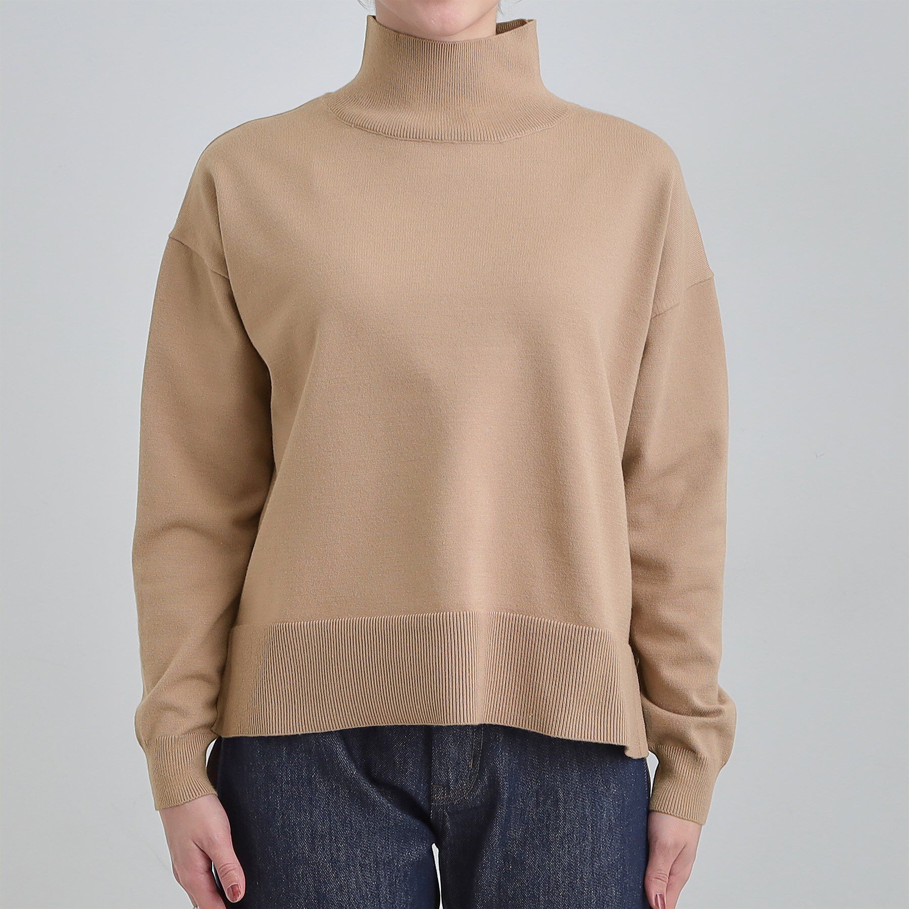 SHOO･LA･RUE「【2点セット/S-LL】時短で決まる もちもちハイネックニット+裾シャツインナー」|ニット・セーター|