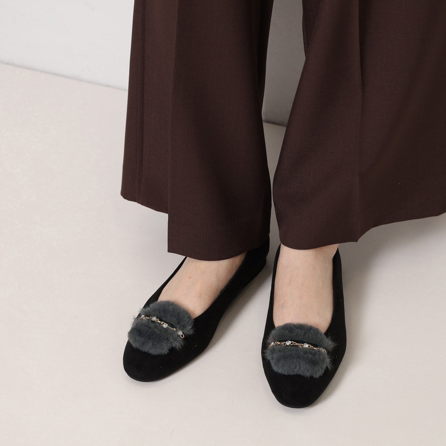 ESPERANZA「ビジューフェイクファーフラットパンプス」|パンプス|