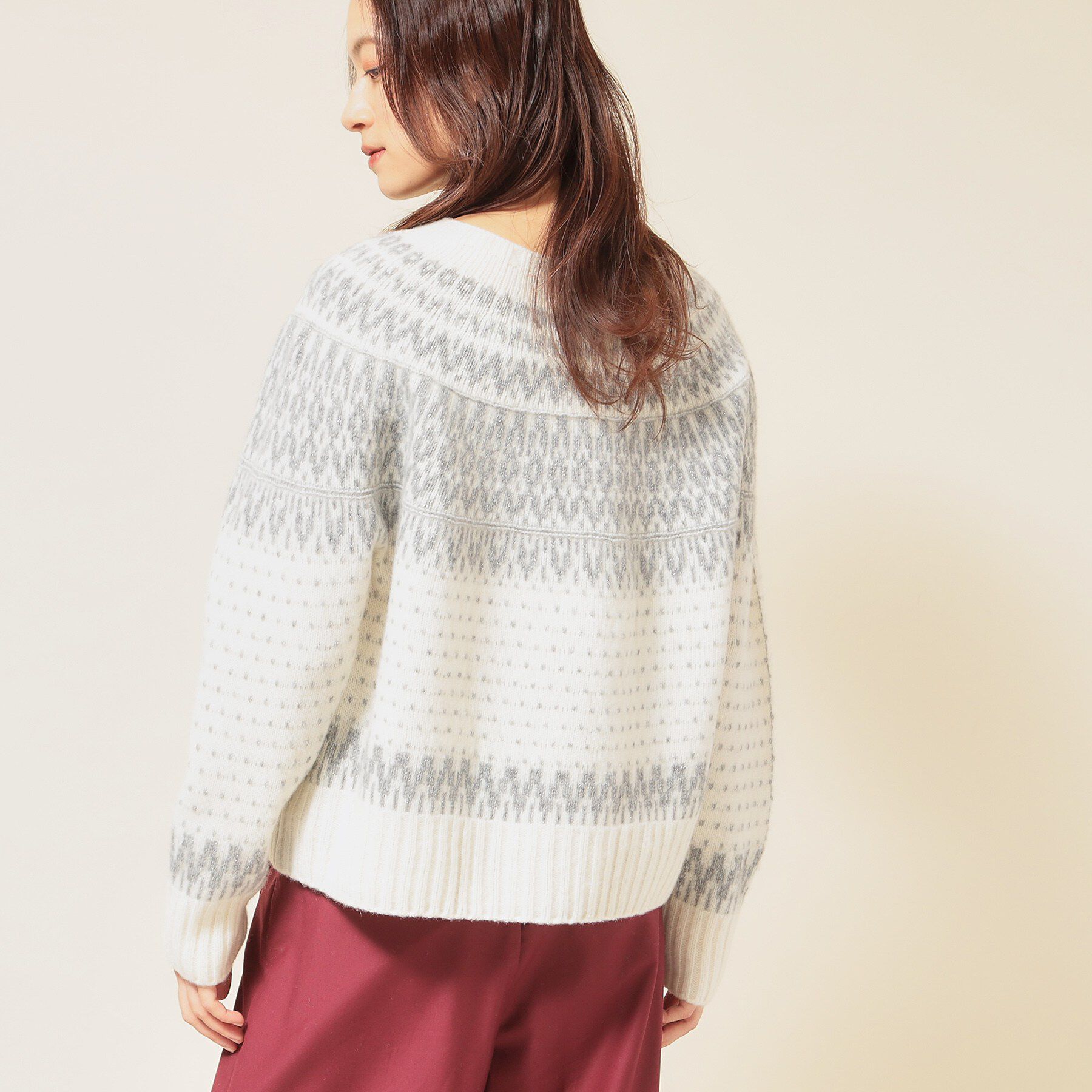 SunaUna「【ラメ混】ノルディック風ジャガード柄ニット」|ニット・セーター|