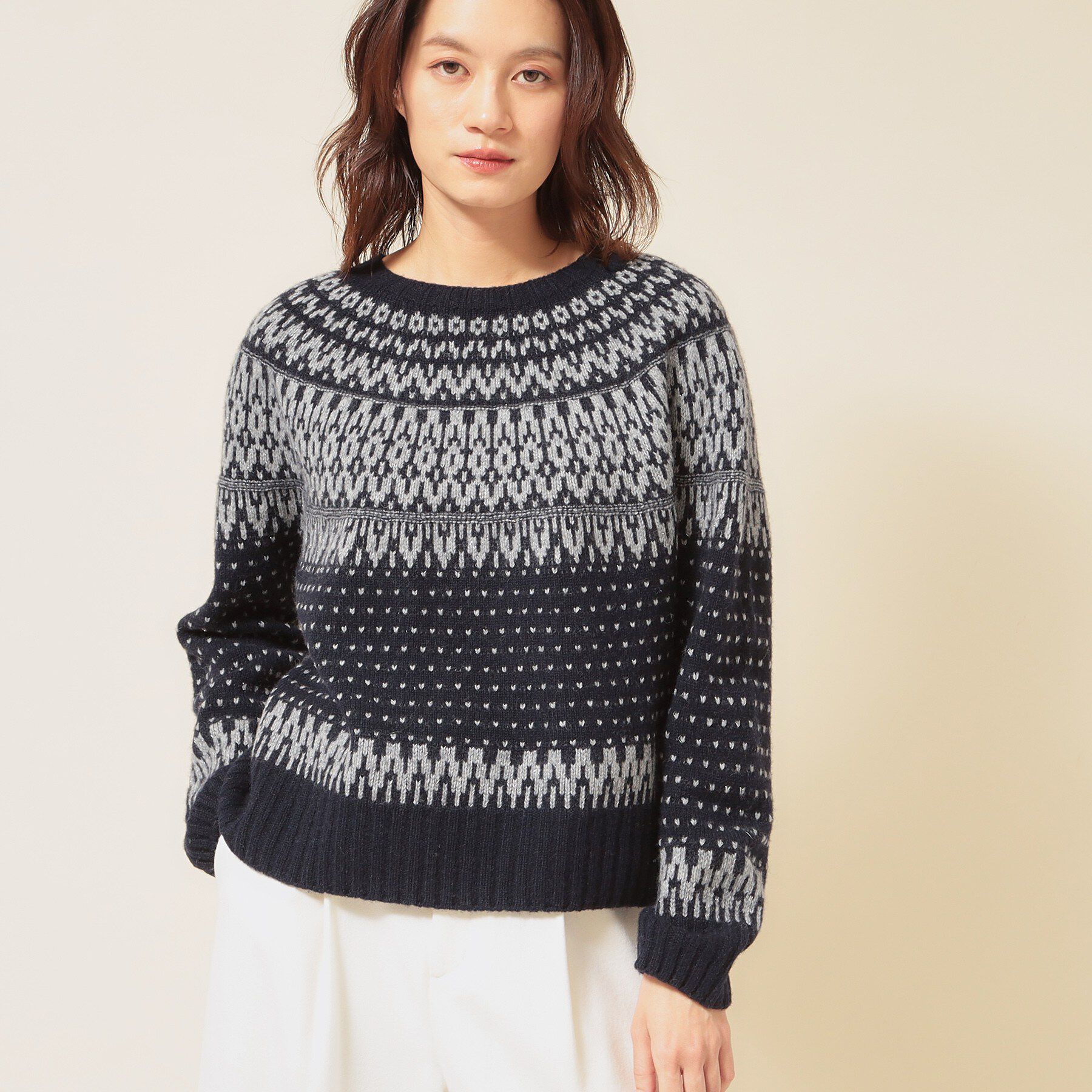 SunaUna「【ラメ混】ノルディック風ジャガード柄ニット」|ニット・セーター|
