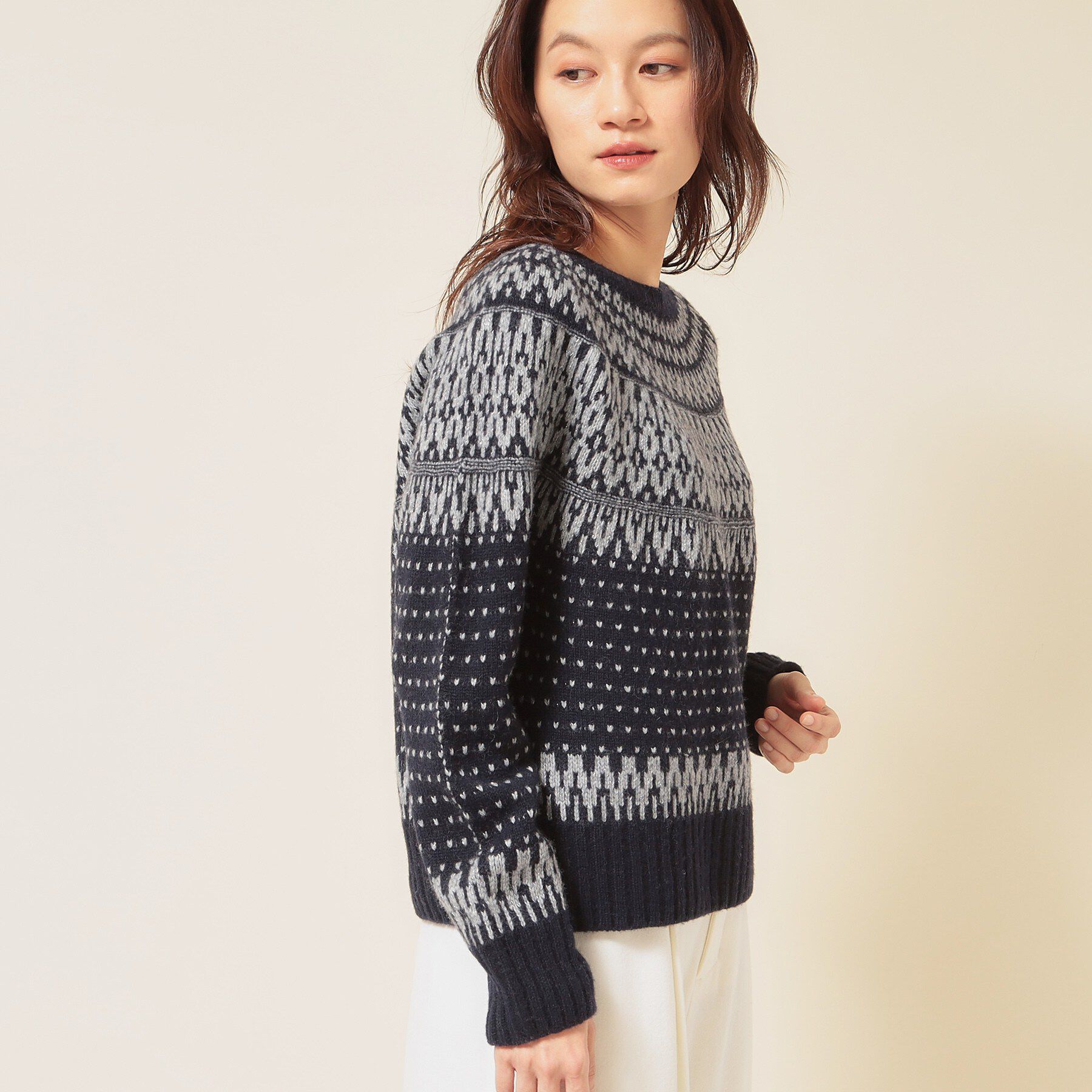 SunaUna「【ラメ混】ノルディック風ジャガード柄ニット」|ニット・セーター|