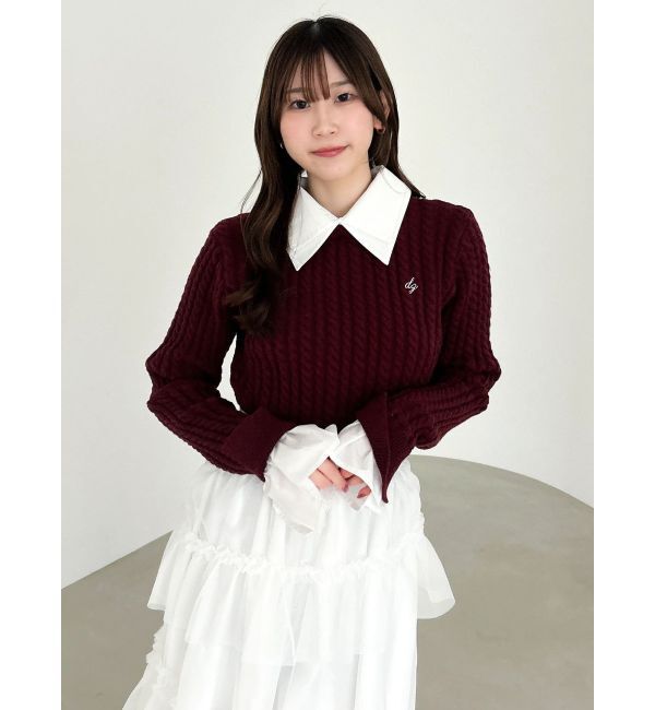 dazzlin「【20周年記念復刻！】ケーブルシャツドッキングニット」|ニット・セーター|ボルドー