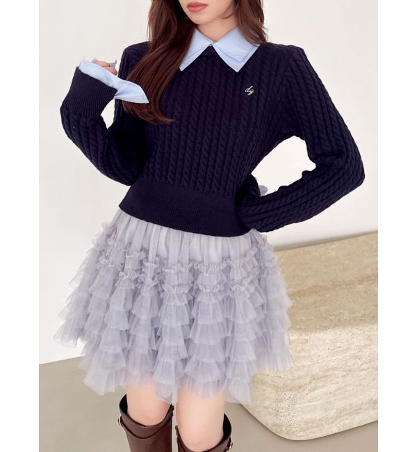 dazzlin「【20周年記念復刻！】ケーブルシャツドッキングニット」|ニット・セーター|ネイビー