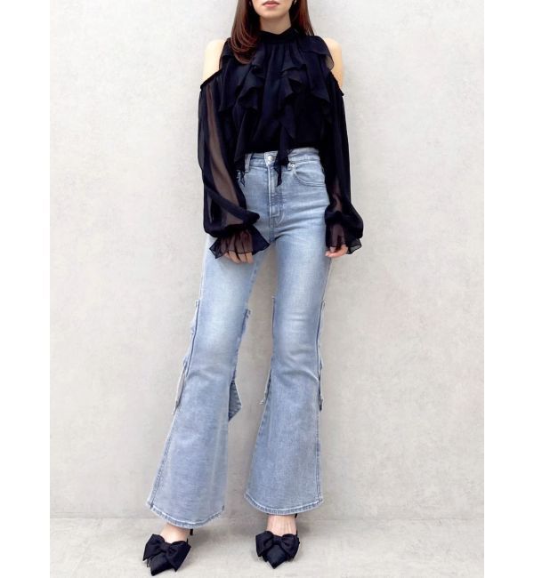 dazzlin「バックリボンフルイドパンツ」|デニム|