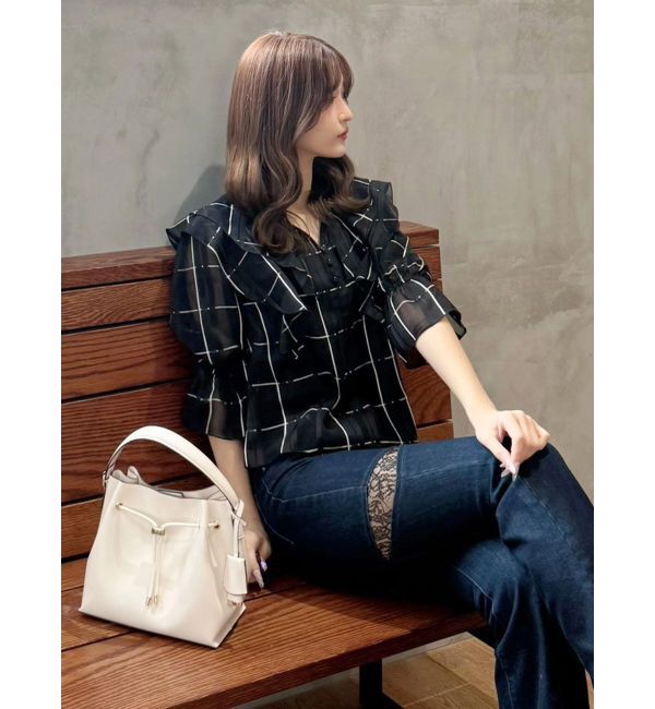 MERCURYDUO「レーストリミングカットアウトデニムパンツ」|デニム|