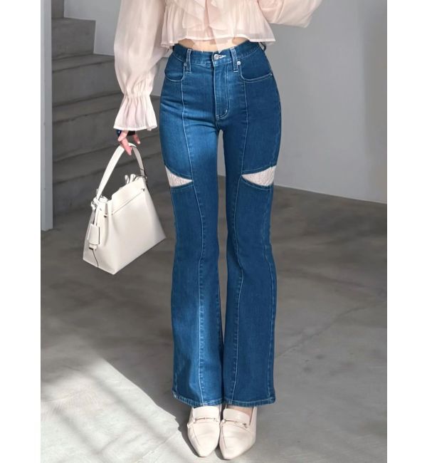 MERCURYDUO「レーストリミングカットアウトデニムパンツ」|デニム|