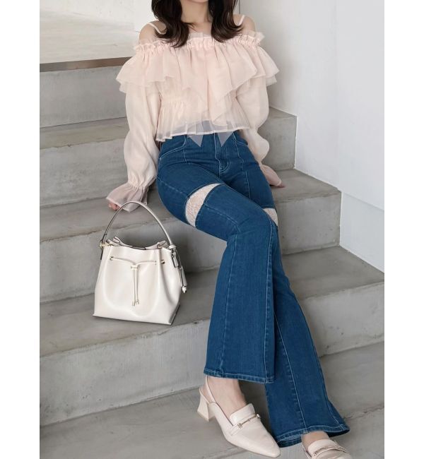 MERCURYDUO「レーストリミングカットアウトデニムパンツ」|デニム|