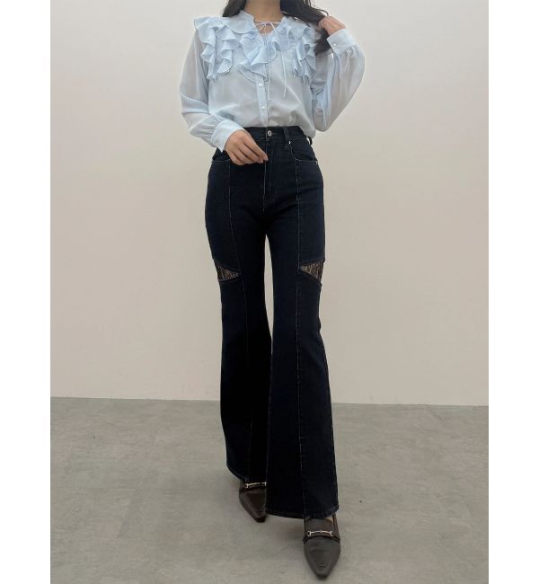 MERCURYDUO「レーストリミングカットアウトデニムパンツ」|デニム|