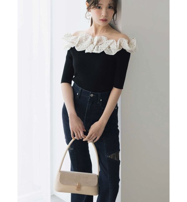 MERCURYDUO「レーストリミングカットアウトデニムパンツ」|デニム|