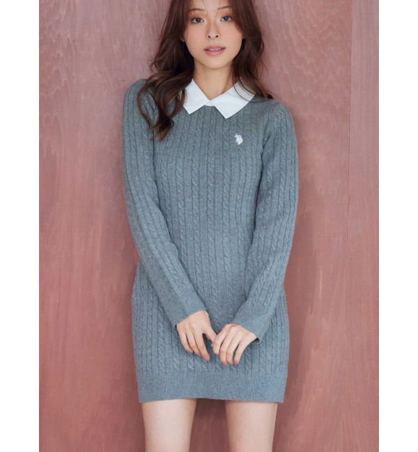 MERCURYDUO「U.S. POLO ASSN.別注 ケーブルニットワンピース」|ワンピース|グレー