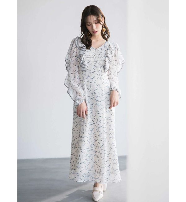 MERCURYDUO「ダブルラッフルバイカラーパイピングワンピース」|ワンピース|アイボリー