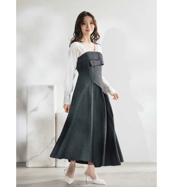 MERCURYDUO「異素材ドッキングラップワンピース」|ワンピース|