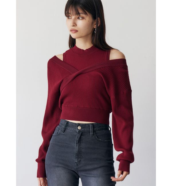 MURUA「カシュクールドッキングニット」|ニット・セーター|ボルドー