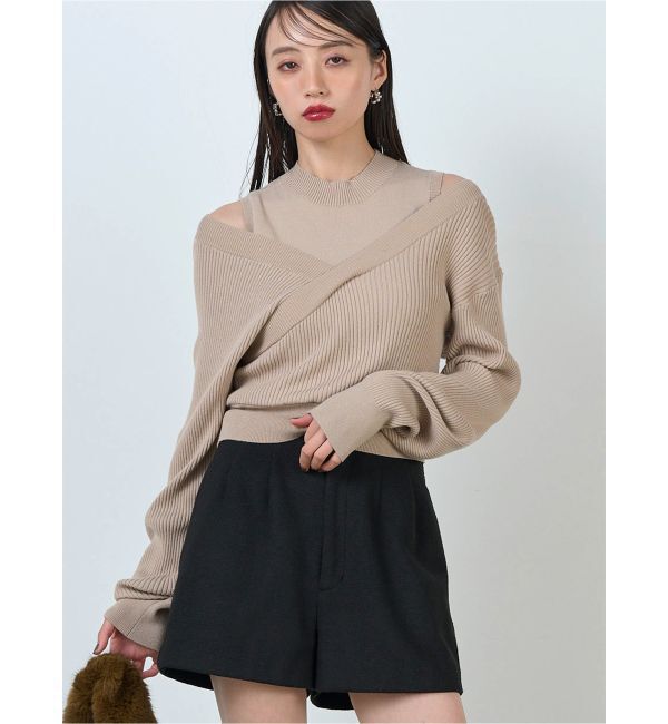 MURUA「カシュクールドッキングニット」|ニット・セーター|ベージュ