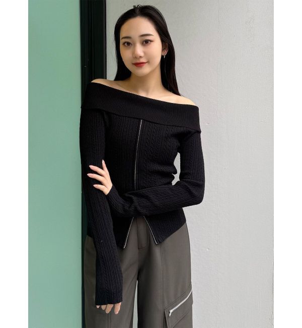 MURUA「オフショルダーケーブルニット」|ニット・セーター|