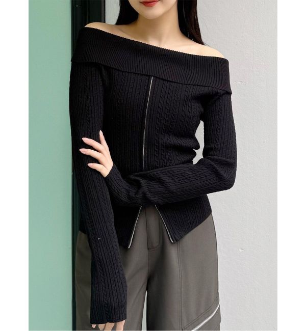 MURUA「オフショルダーケーブルニット」|ニット・セーター|ブラック