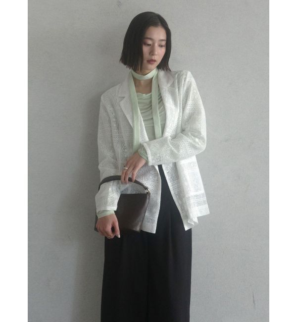 LAGUNAMOON「タイルパターンレースダブルジャケット」|テーラードジャケット|