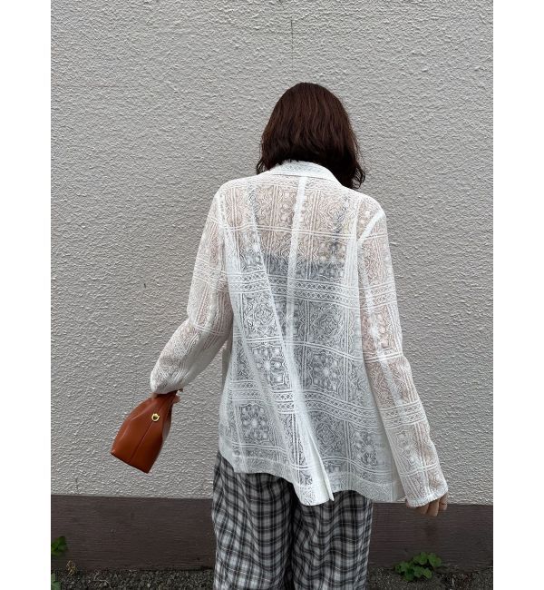 LAGUNAMOON「タイルパターンレースダブルジャケット」|テーラードジャケット|