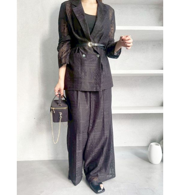 LAGUNAMOON「タイルパターンレースダブルジャケット」|テーラードジャケット|