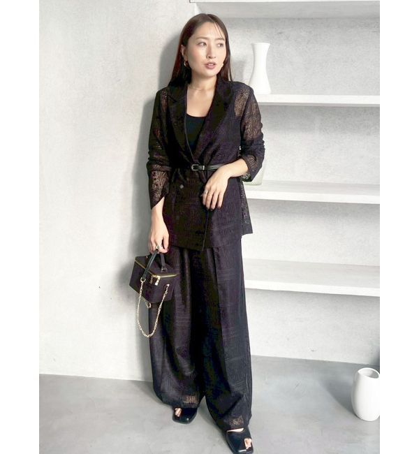 LAGUNAMOON「タイルパターンレースダブルジャケット」|テーラードジャケット|