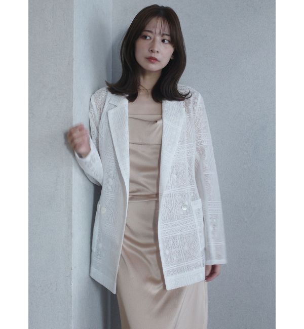 LAGUNAMOON「タイルパターンレースダブルジャケット」|テーラードジャケット|