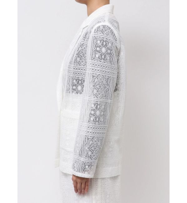 LAGUNAMOON「タイルパターンレースダブルジャケット」|テーラードジャケット|