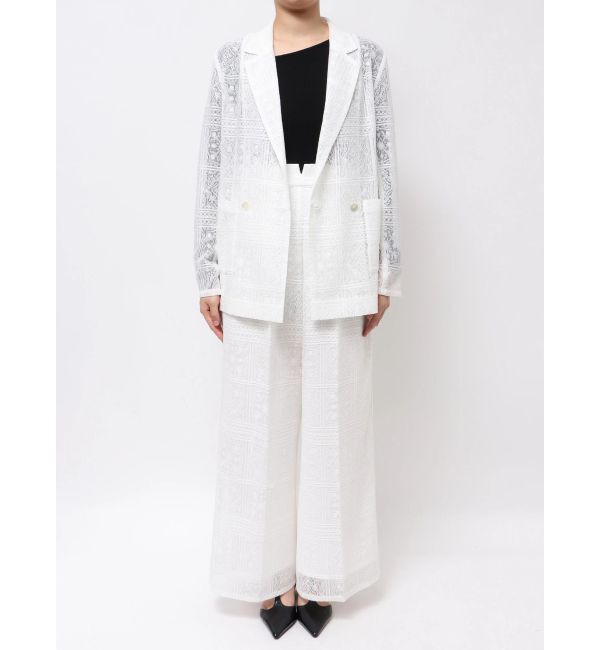 LAGUNAMOON「タイルパターンレースダブルジャケット」|テーラードジャケット|